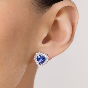 Pendientes de botón en forma de corazón de plata de ley 925 maciza con circonitas cúbicas