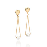 Pendiente colgante de concha con perla sintética, chapado en oro de 18k.